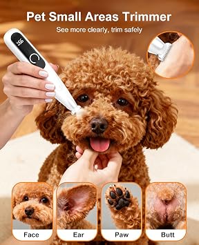 2026 New Pet Precision Trimmer, 35dB Low-Noise Dog Paw Trimmer with LED Light, Safe Curved Ceramic Blade Electric Pet Paw Grooming Kit for Dogs & Cats Paw, Ear, Face, Butt, Eyebrows