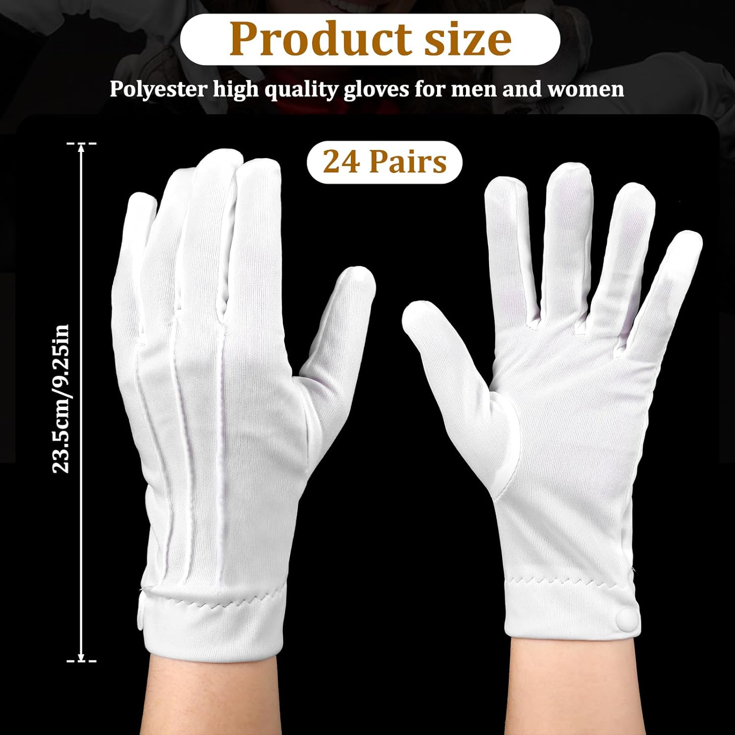 24 Pairs White Cotton Gloves Parade Formal Tuxedo Costume Honor Guard Coin Jewelry Inspection Glove with Snap Cuff - Image 3