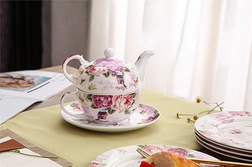 Miniatura 5 de London Boutique Juego de platillo de taza de té para uno, caja de regalo (rosa mariposa)