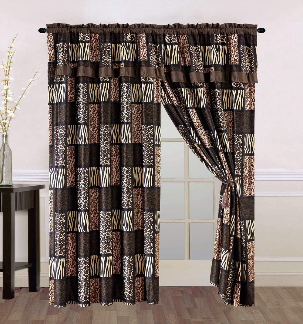 7 Piece Queen Safari Comforter Set - Zebra, Giraffe, Leopard, Tiger Etc - Multi Animal Print Bed in a Bag Brown Beige Black White Micro Fur Bedding