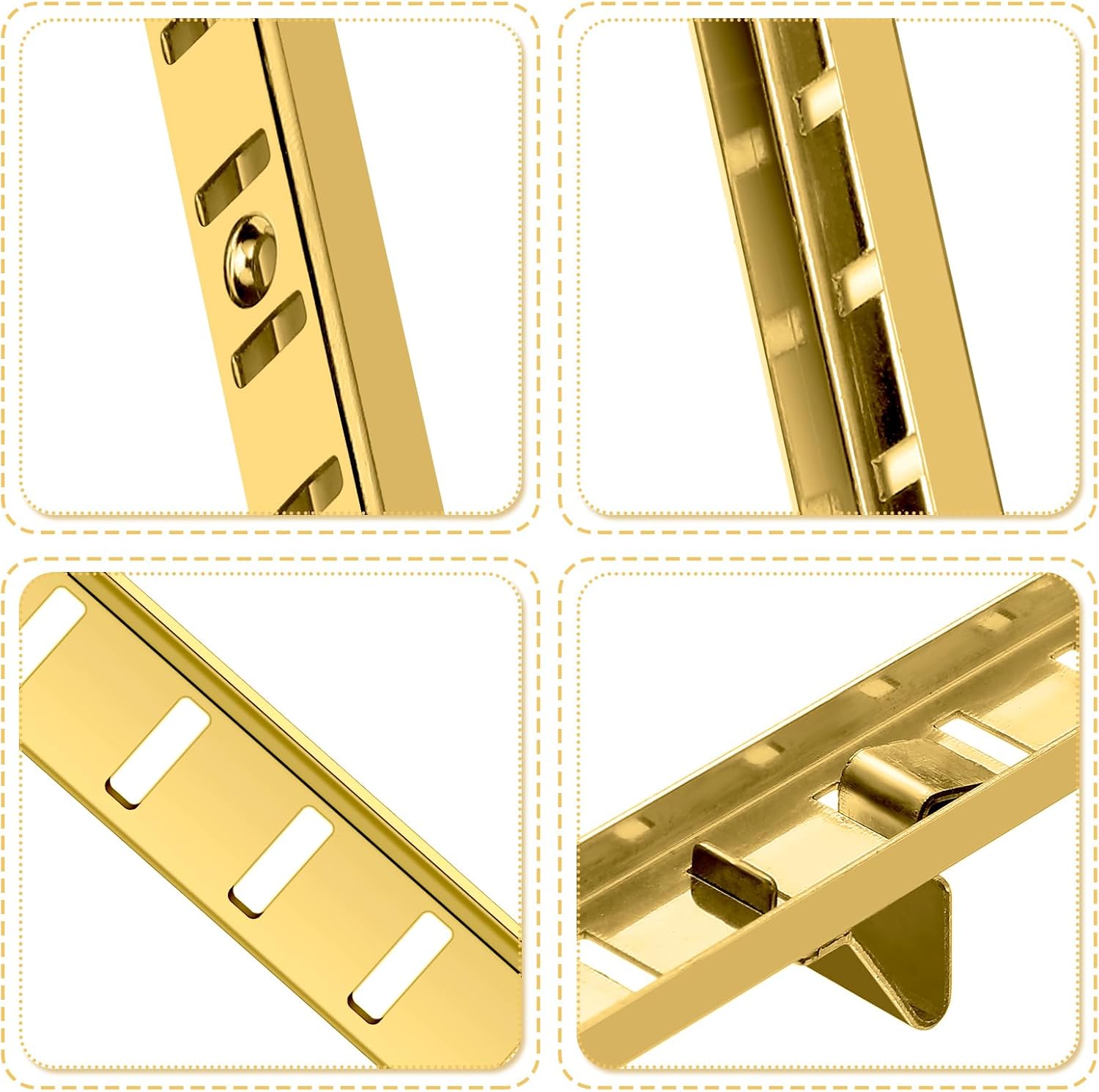 6 Pcs 36 Inch Shelf Pilaster Metal Mortise Mount Pilaster Strip Adjustable Shelf Standards for Wall Shelving System Closet Organization Storage (Brass)