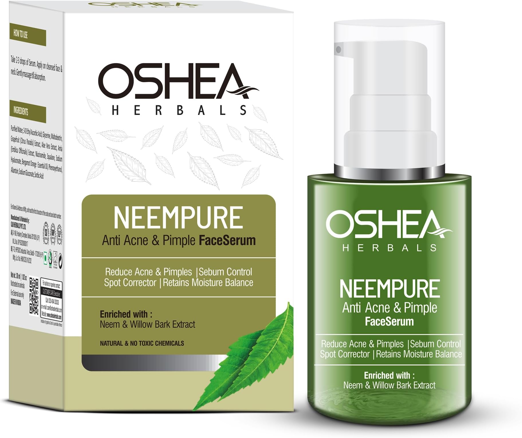 Oshea Neempure Anti Acne Face Serum for Men & Women | Reduces Pimples & Oil Production | Boosts Hydration with Spot Corrections | Enriched with Neem & Willow Bark Extract | Oily Skin Type 30 ml