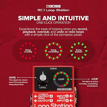 BOSS RC-1 Loop Station Pedal | Industry Standard Simple Looper for Guitar, Bass, Keyboards & More | 24-Segment LED Indicator | 12 Minutes of Record Time | Record, Playback, Overdub, Undo & Redo Loops