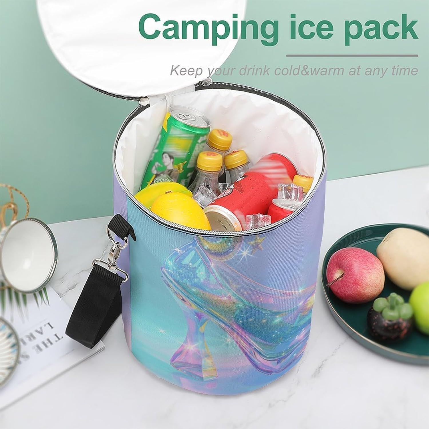 Star Glass Slippers Lunch Bag 15L, Insulated Picnic Basket with Leakproof Design - Large Cooler Tote for Camping, Beach, Hiking & Groceries