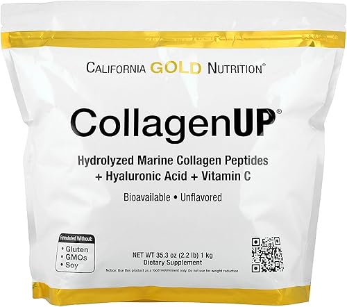 California Gold Nutrition CollagenUP®, péptidos hidrolizados de colágeno marino con ácido hialurónico y vitamina C, sin sabor, 2.2 lb (1 kg)