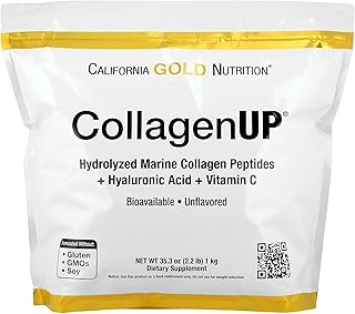 California Gold Nutrition CollagenUP, péptidos de colágeno marino hidrolizados con ácido hialurónico y vitamina C, sin sabor, 2.2 libras (2.2 lbs)