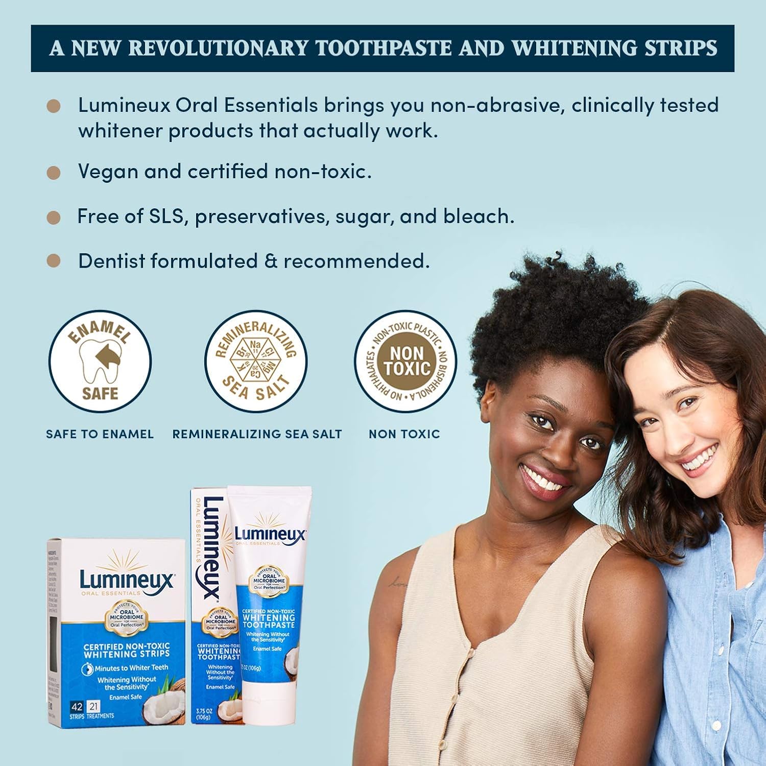 Lumineux Oral Essentials Teeth Whitening Strips and Toothpaste - Sensitivity Free - Dentist Formulated and Certified Non-Toxic - No Artificial Flavors, Colors and SLS Free : Beauty & Personal Care