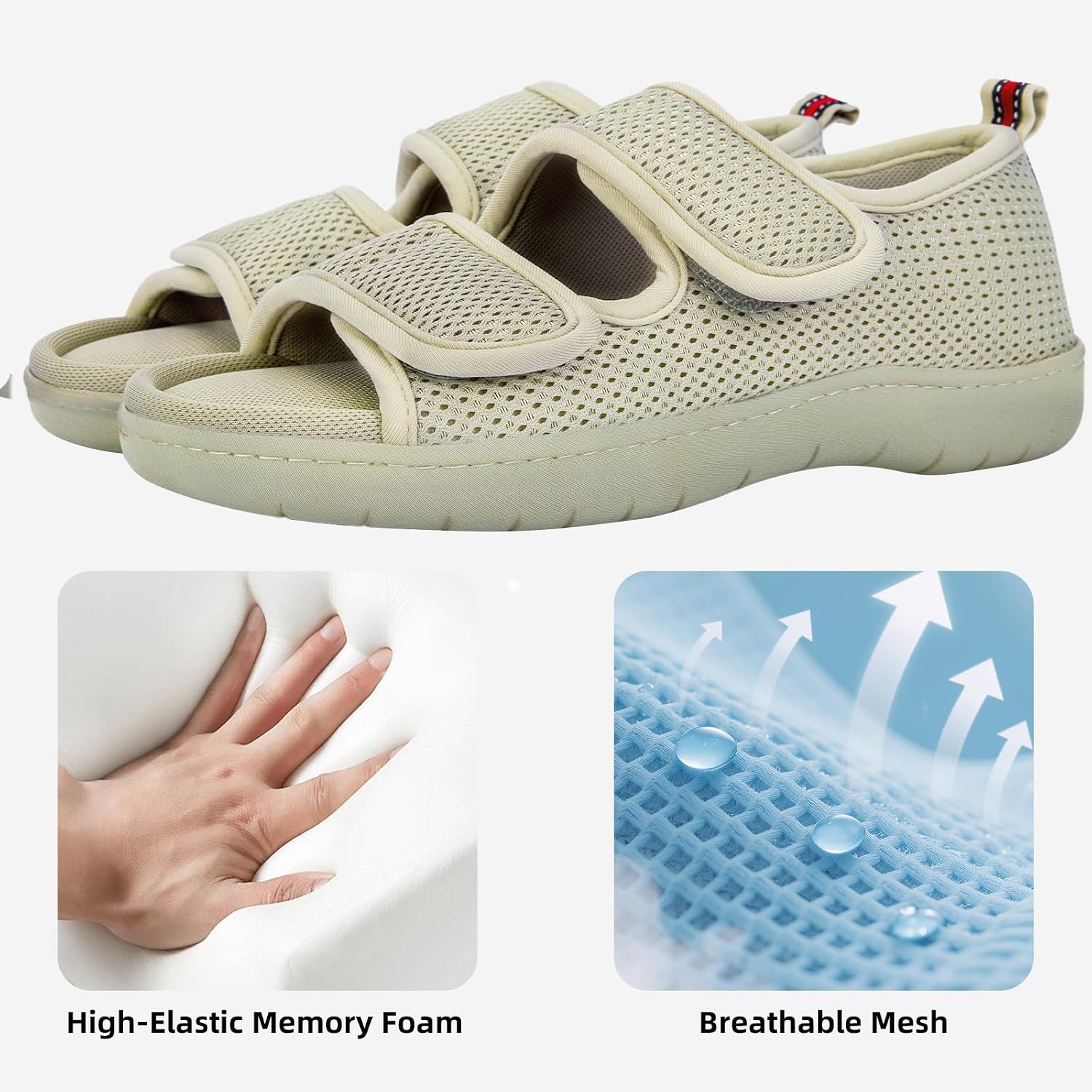 Women's Diabetic Slippers with Arch Support, Adjustable Open Toe Shoes for women, Diabetic Sandals with Memory Foam for Plantar Fasciitis