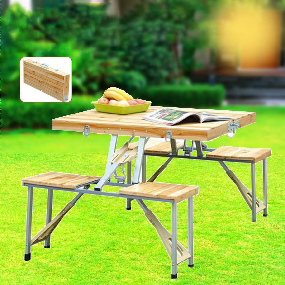 Portable Foldable Camping Picnic Table With Seats Chairs And