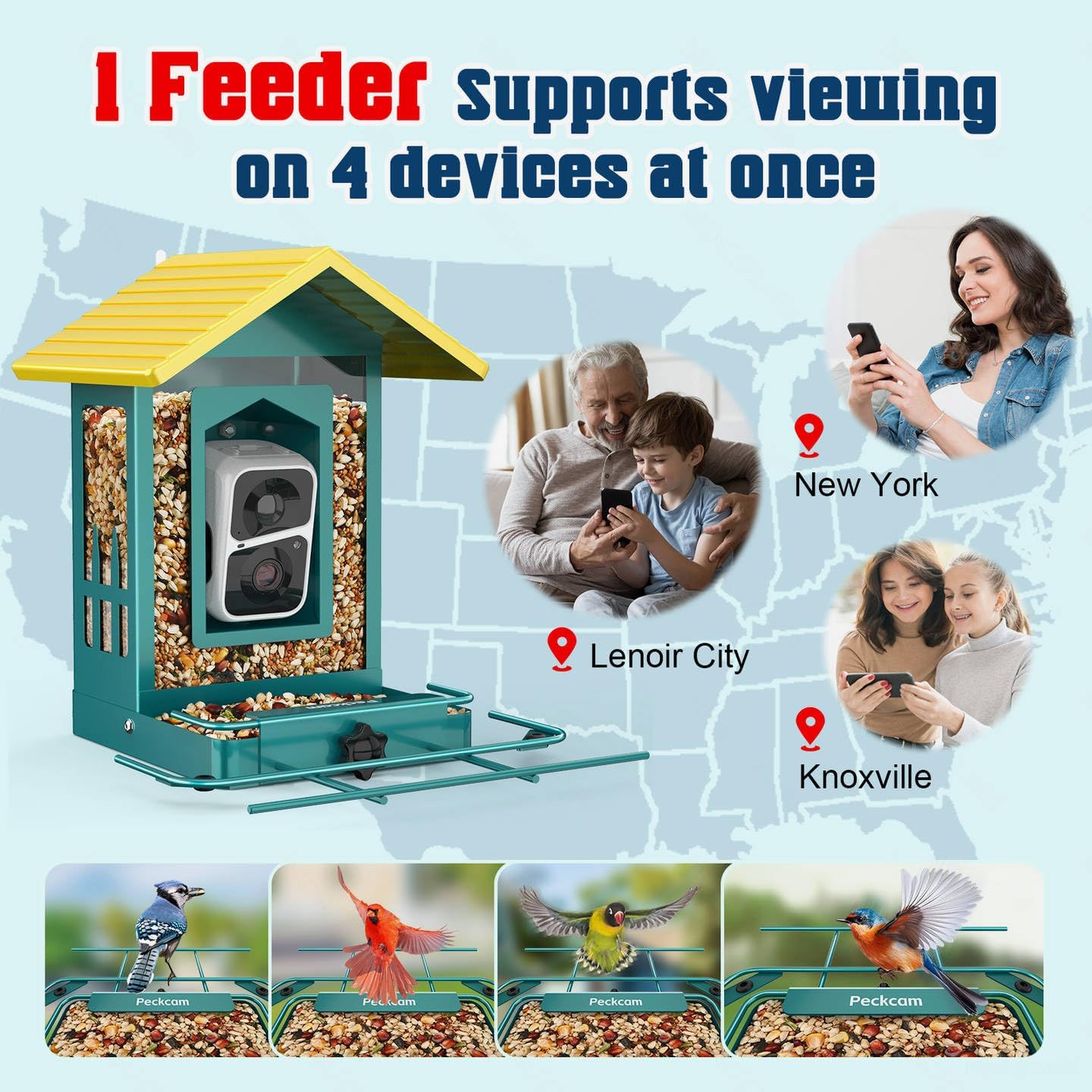 PeckCam® Bird Feeder with Camera, AI Identify 10000+ Birds, 2K HD Video Bird Camera Live with Solar Panel, 32GB Card & DIY Add-ons, Smart Birdhouse Camera for Outdoor, Gift for Birds Lover, Metal