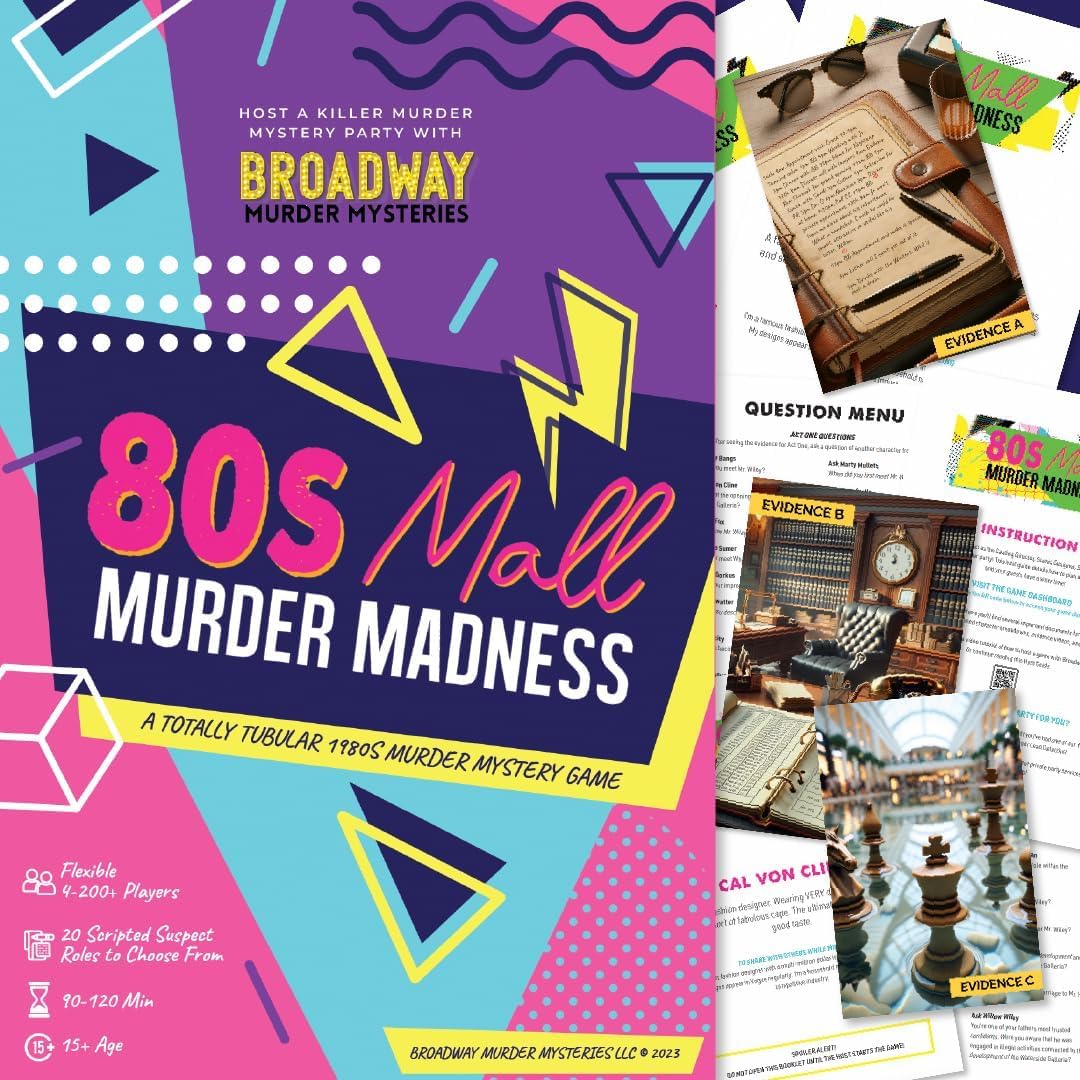 80s Mall Murder Madness | A Totally Tubular 80s Murder Mystery Dinner Party Game | Murder Mystery Games for Adults & Teens | 1980s Murder Mystery Game | Flexible 4-20+ Players | Physical Game Kit