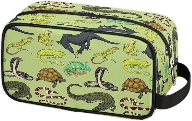Necessaire de viagem Ackutea infantil com estampa de répteis, cobras e lagartos, impermeável, dobrável e com alça para pendurar