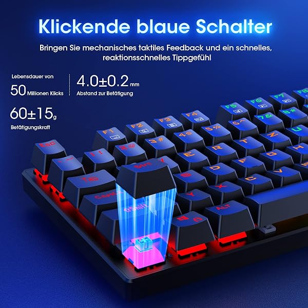 Mechanical Gaming Keyboard,RGB 104 Keys Ultra-Slim Rainbow LED Backlit USB Wired Keyboard with Blue Switches,Durable ABS Keycaps/Anti-Ghosting/Spill-Resistant Mechanical Keyboard for PC Mac Xbox Gamer - 5