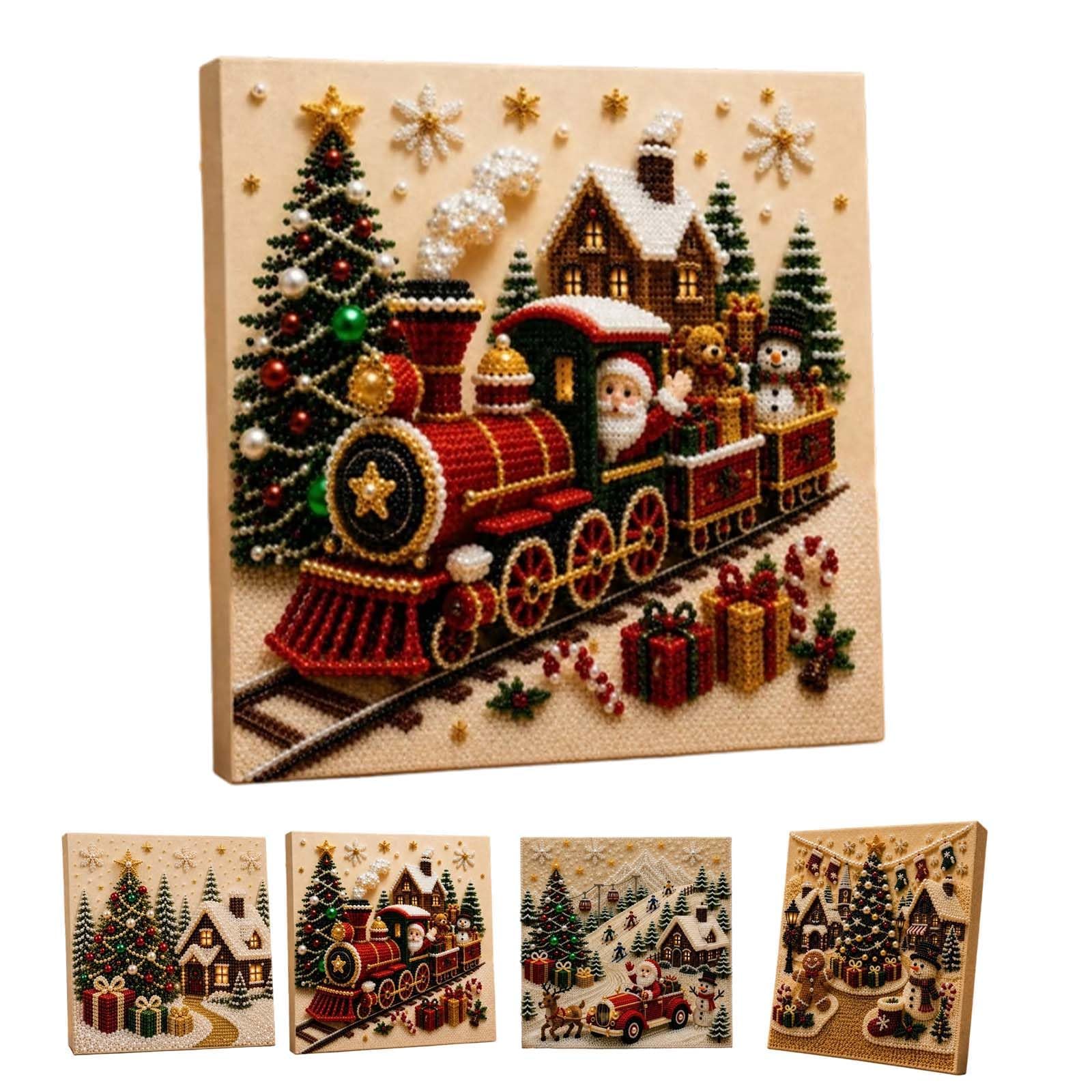 Megatwix G Diy Christmas Pearl Diamond Paintin Art Kit With Frame, Christmas Pearl Beads Art Craft For Adults & Beginners, Emstone Diamond Dots Beads Paintin For Home Wall Decor,