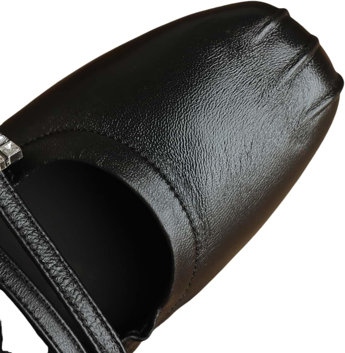 TinaCus Handmade Women's Soft Leather Square Toe Rhinestone Double Strap Buckle Mary Jane Flats