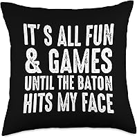 Vista 5 de Funny Baton Dancer Twirling Majorette Gift Idea Twirling-Fun and Games Till Baton Hits My Face - Almohada de 16 x 16 pulgadas, multicolor
