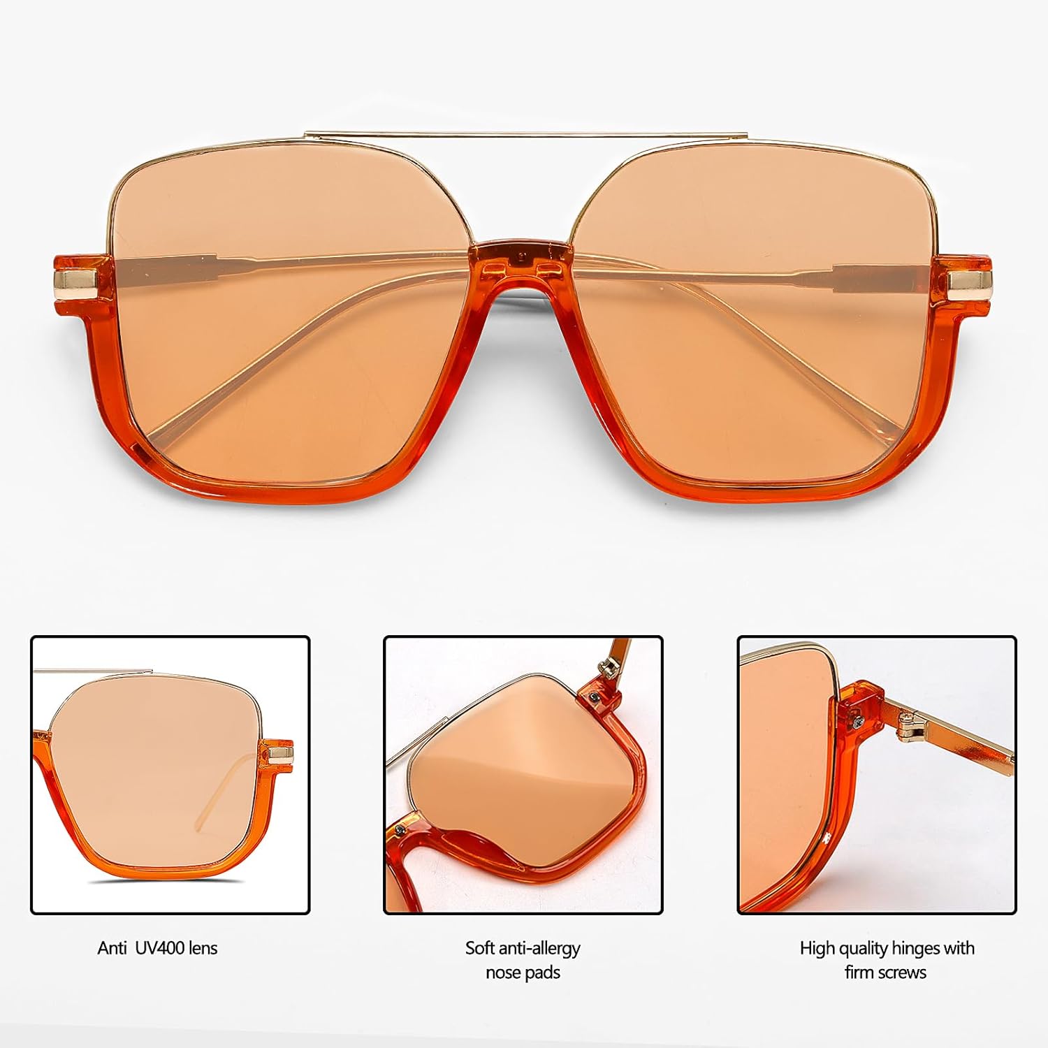 Retro Oversized Aviator Sunglasses for Women Men Square Double Bridge Pilot Sun Glasses 70s Trendy Shades - Image 6