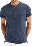 Mens Henley Short Sleeve T-Shirt Cotton Casual Shirt