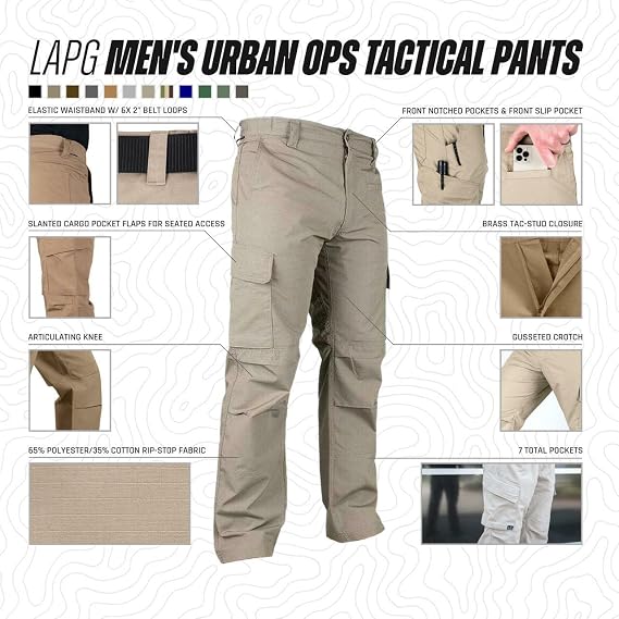LA Police Gear Men's Urban Ops Tactical Pants, Gusseted Crotch, Ripstop, Water & Stain Resistant Work Pants for Men
