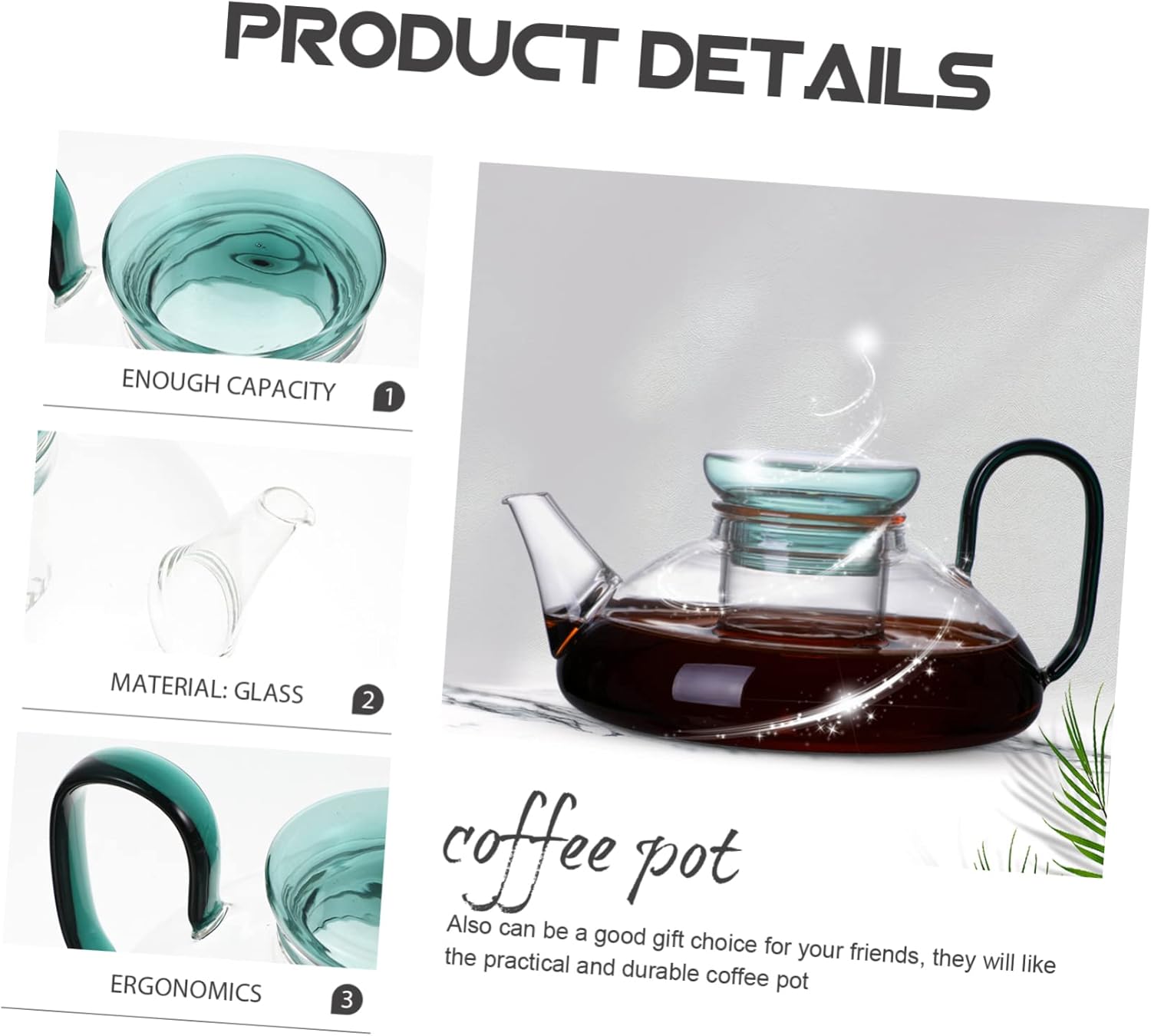 Happyyami Tea and Coffee Pot Glass Teapot for Office Home Hotel Use Elegant Holder Design for Tearoom