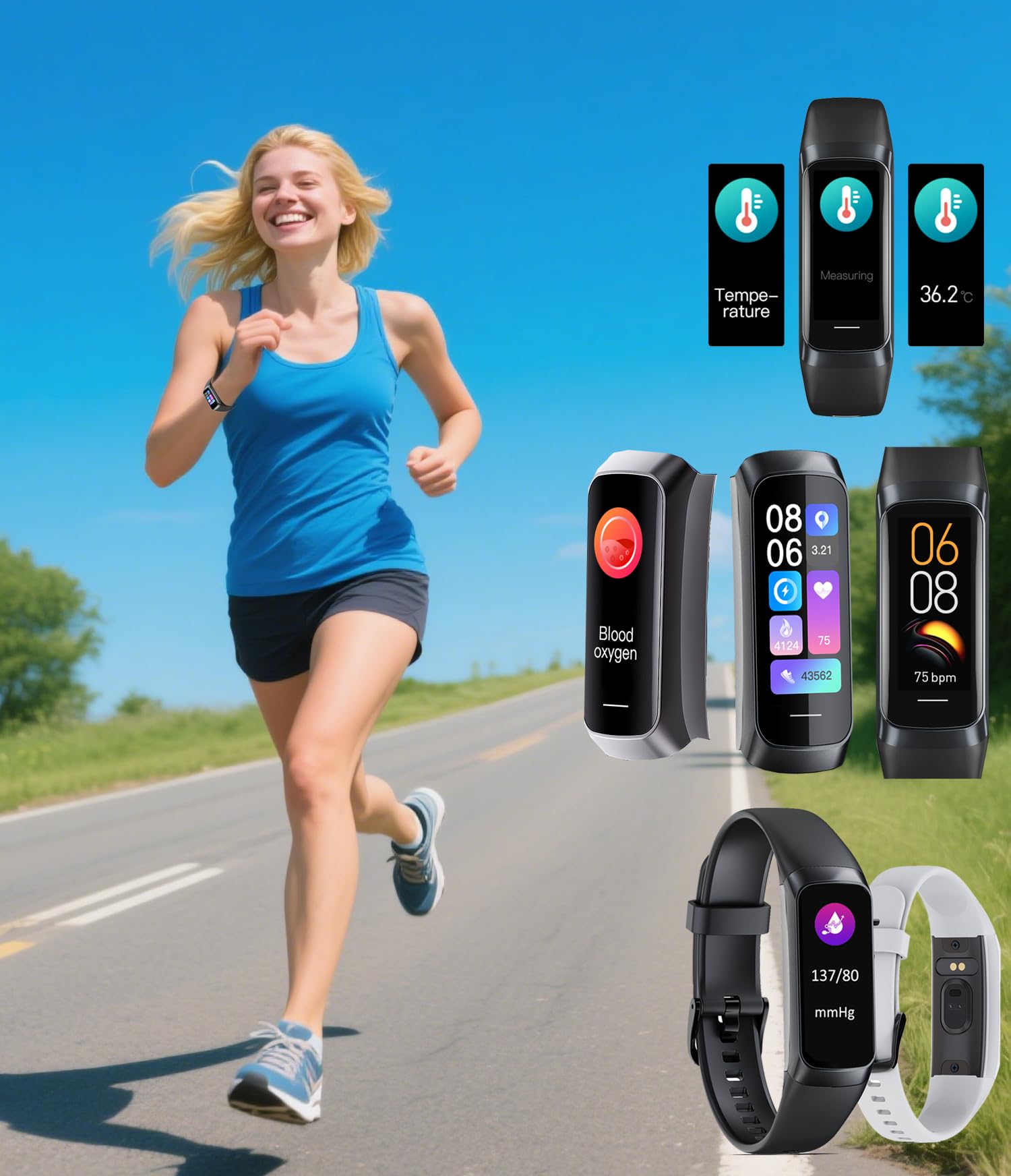 Keep Health Fitness Trackers For Women Men, Amoled Fitness Tracker For Android&IOS, Alarm Stopwatch Fitness Tracker With Blood Pressure Monitor, Calories Burned IP68 Waterproof Fitness Step Tracker