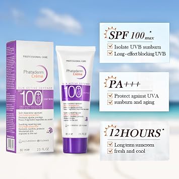 Sunscreen SPF 100+, Sun Cream SPF 100 PA+++, Ultra Light UV Protetion Face Sunscreen, Very High Protection Suncream Factor 100 (2 Pcs)
