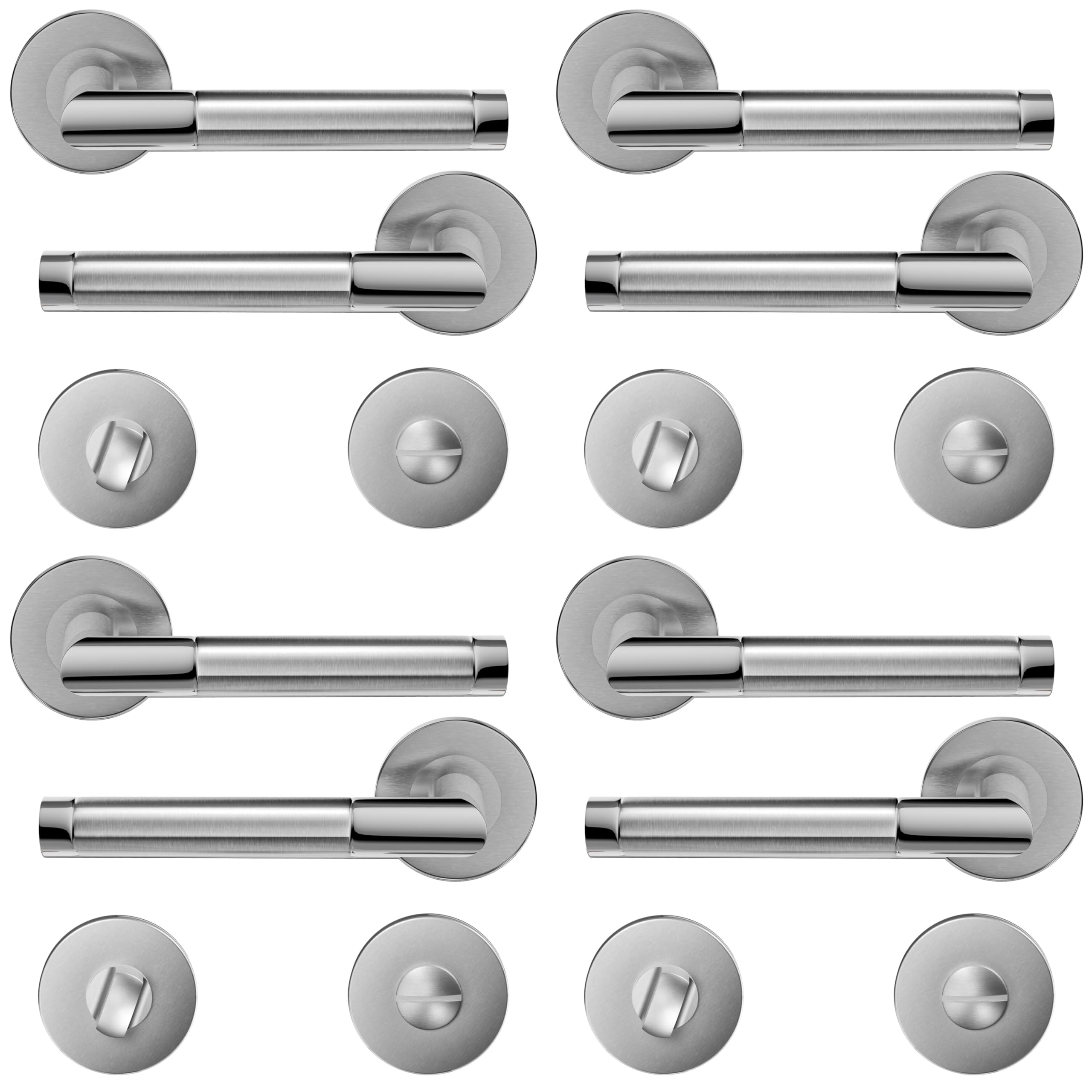 Lot de 4 poignées de porte à levier en acier inoxydable avec bouton de salle de bain, ensemble de poignées de verrouillage de porte, barre de main de porte, bicolore (S02-103BK-D-4)
