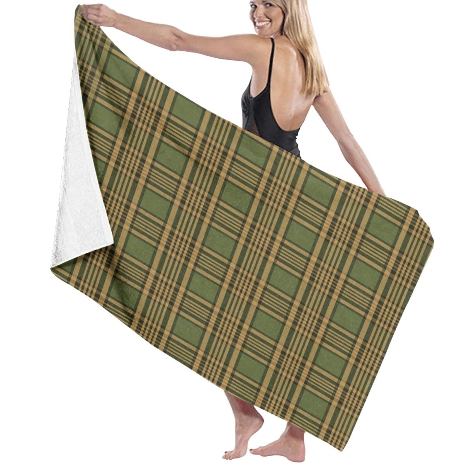 Serviette de plage légère en tartan vert pour vos voyages en famille