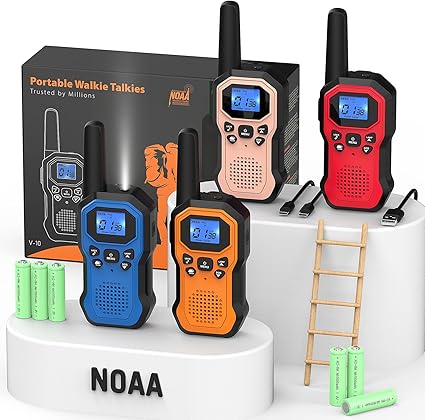 2 Way Radios for Adults Long Range Walkie Talkies for Kids Rechargeable 4 Pack, Camping Hiking Skiing Cruising Gear with Lamp, USB-C, SOS Siren, NOAA Alert, iVOX Hands-Free, One-Touch Pairing