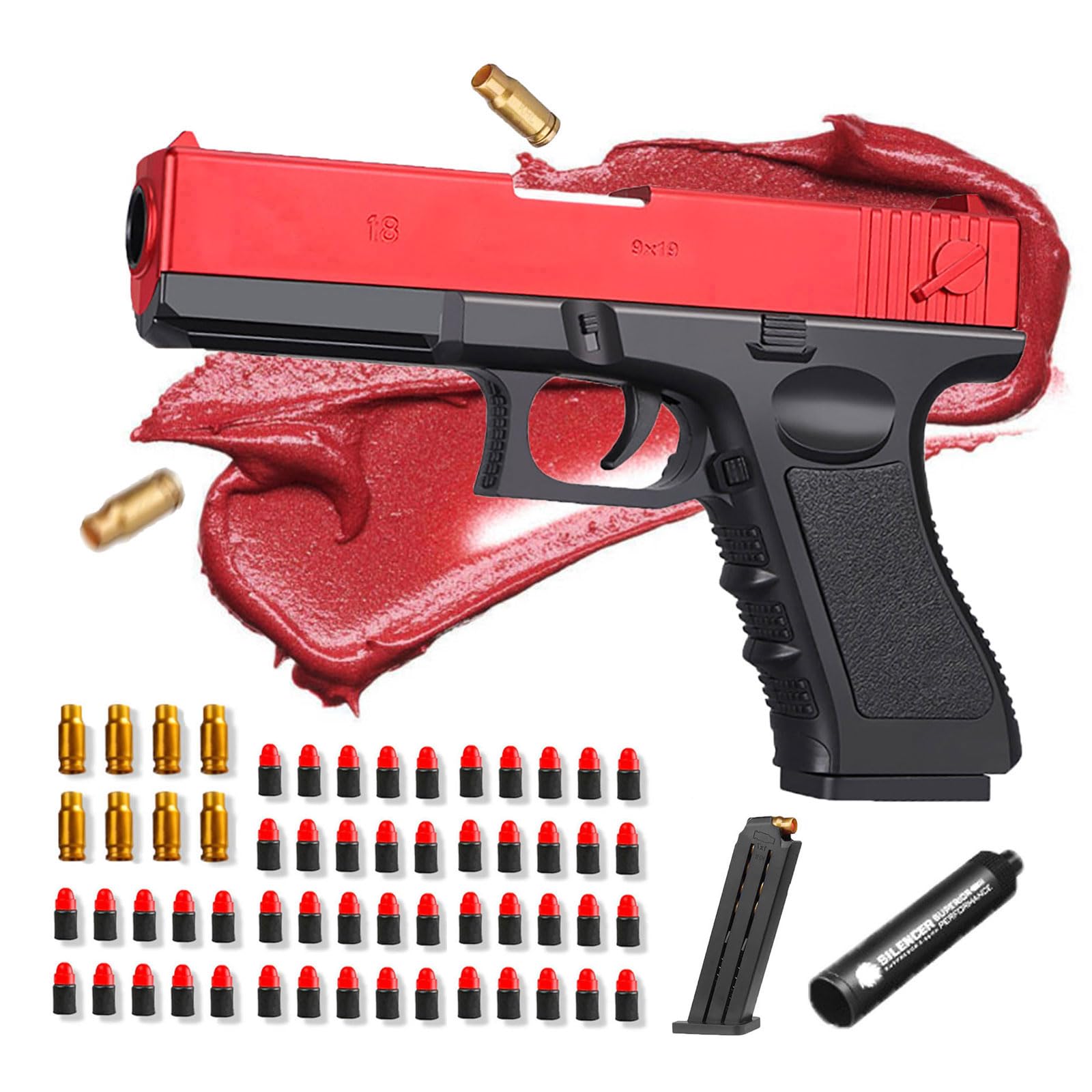 SK MISS Pistola de Juguete, Pistola Juguete con Espuma Blaster Suave para Niños de 6 7 8 9+ Años, Pistola Balas Espuma, Pistolas Juguete Educativo, Juguetes para Exteriores (Rojo)