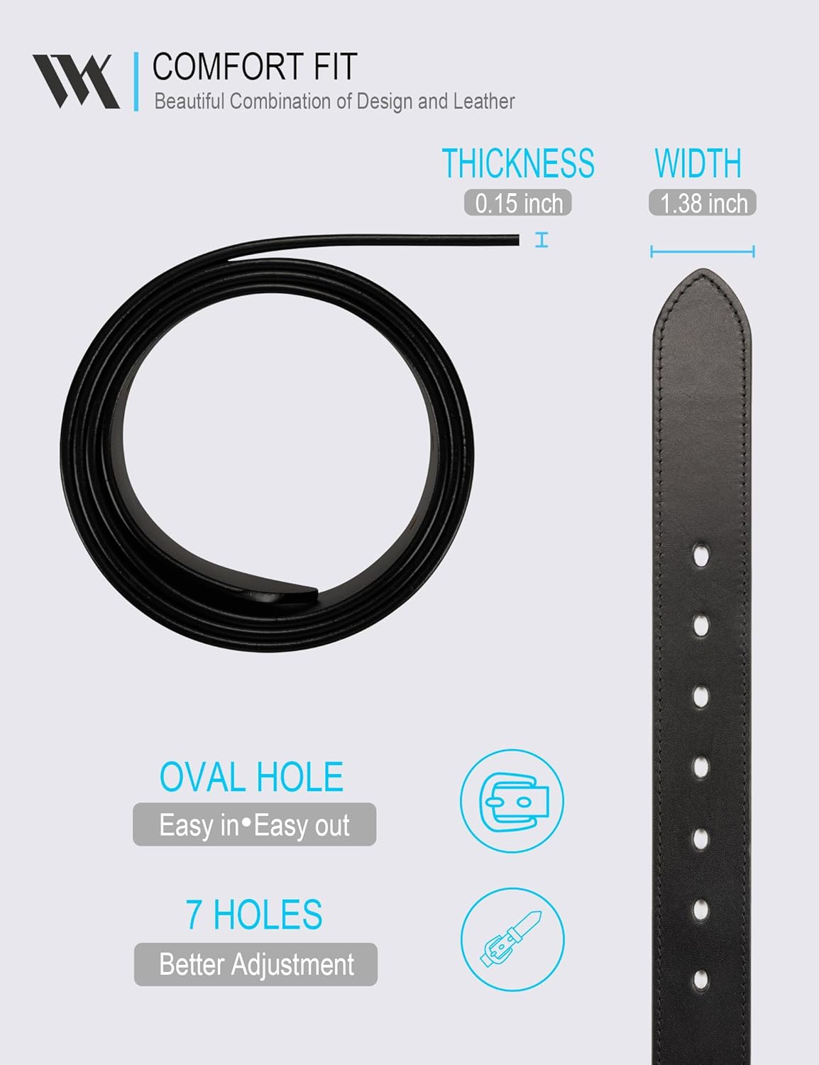 WOLFANT Men's 35mm Dress Casual Belt,100% Italian Full Grain Real Solid Leather - Image 4