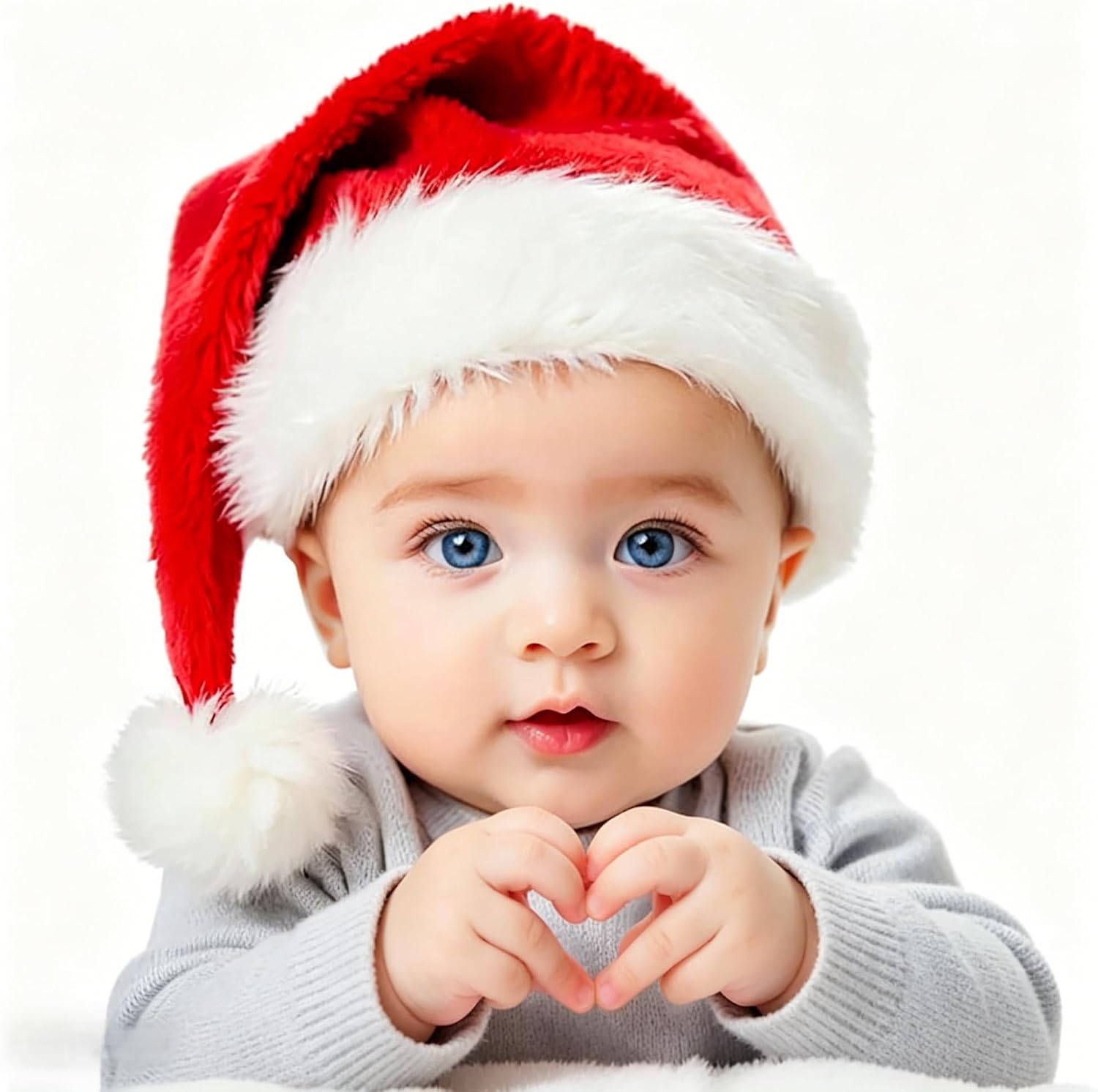 BSVI Christmas Hat, Santa Hat for Adult/Kids/Baby Red Velvet Double Extra Thicken Unisex Xmas Hats for New Year Holiday Party