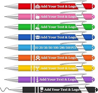 Custom Pens Personalized Pens Bulk, Bolígrafo Personalizado with Name Logo Text, Black Ink with Stylus Tip, Perfect for Graduation Gifts, Office Gifts, Corporate Promotion Present