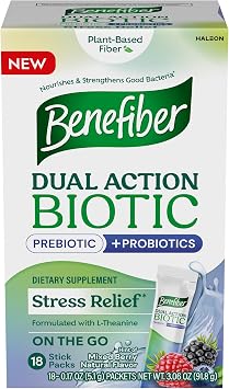 Benefiber Dual Action Biotic Plus Stress Relief, 18 Count Stick Packs