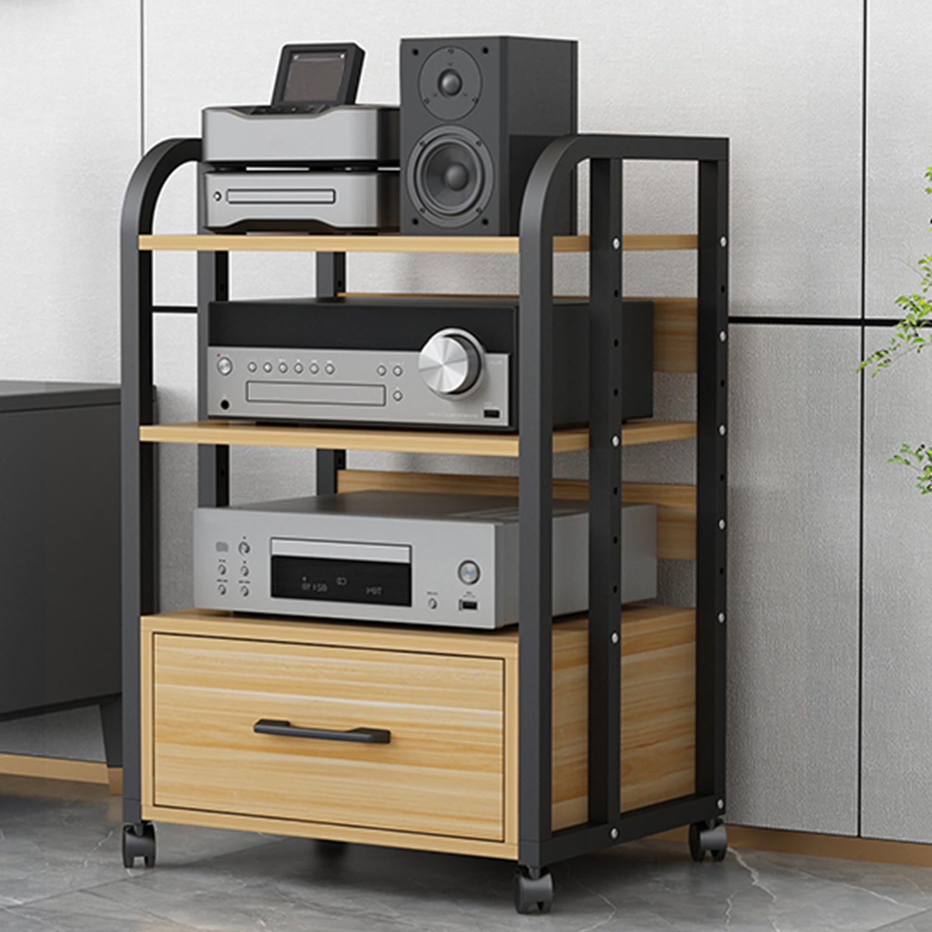 Stojak na media AV, stojak audio do szafki stereo, drewniana półka audio-wideo, stojak na konsolę do gier, do małych przestrzeni, stojący na podłodze, obrotowe stojaki stereo i stojaki, do domu, biura
