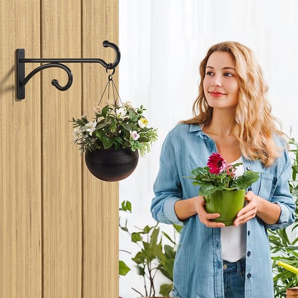 Pickpiff 2 Pcs 8-Inch Planter Hooks - Hanging Plant Hooks, Indoor/Outdoor, Wall Mounts for Plants, Baskets, Wind Chimes, Bird Feeders (Black Metal) - 5