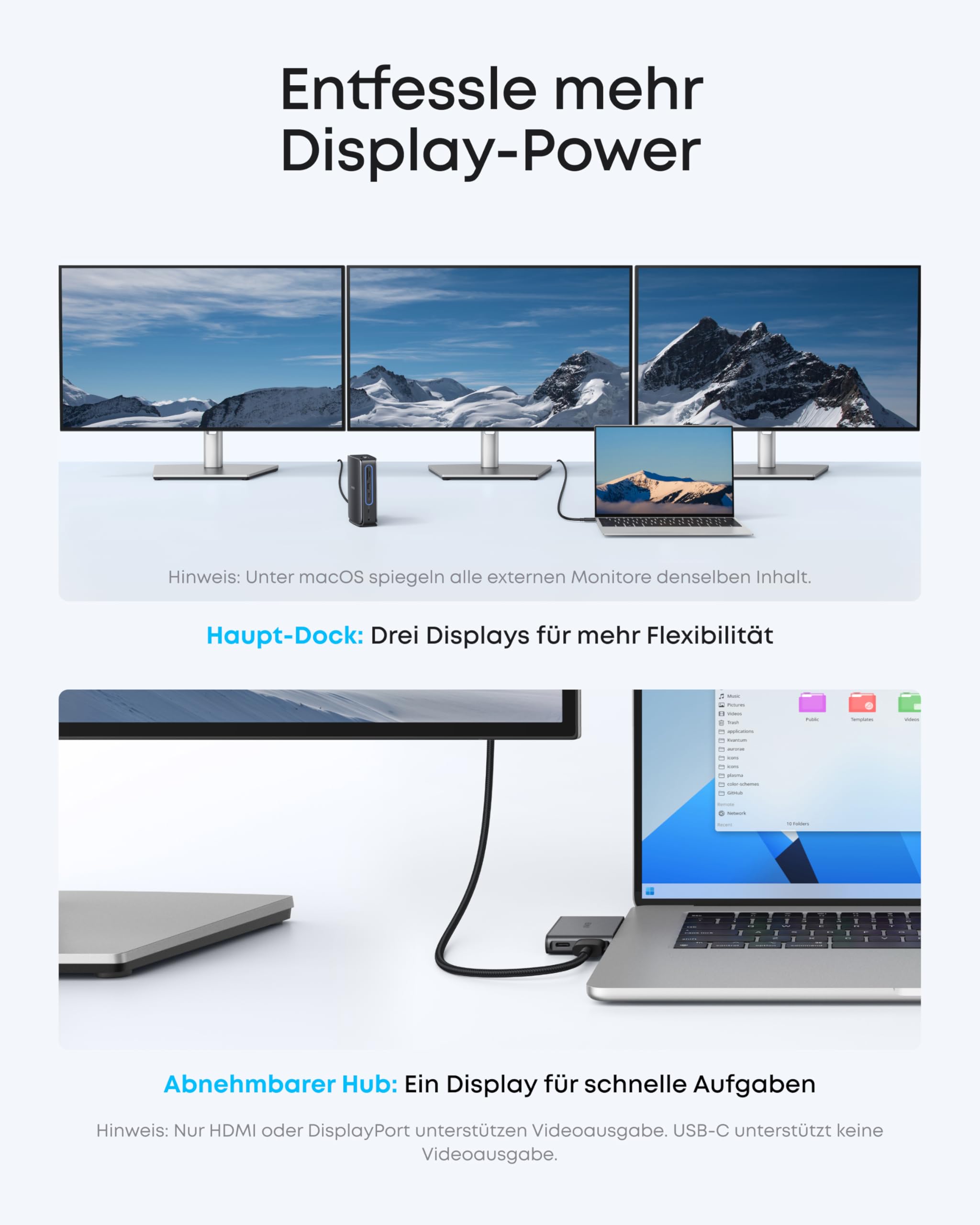 Anker Nano Laptop Dock, Integrierter Hub, 13-in-1 USB-C Triple-Display (2× HDMI, 1× DP), 10Gbps USB-C, 3× USB-A, Audio, SD/TF, Ethernet, Bis 100W Power Delivery, Für Dell, Lenovo, HP u.v.m.