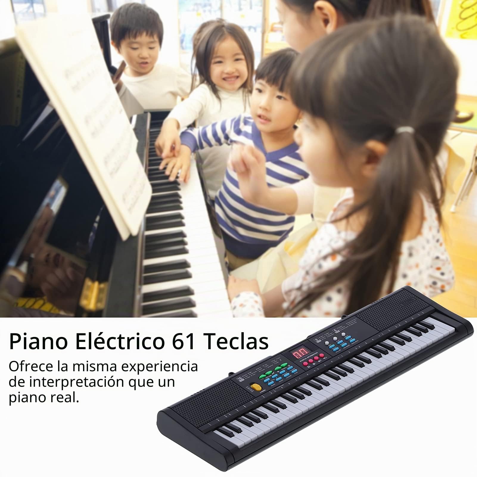 MQ6186 Teclado Piano Portátil 61 Teclas Piano de Música Digital Electrónico Multifuncional con Micrófono con Teclas de Tamaño Completo para Niños Principiantes