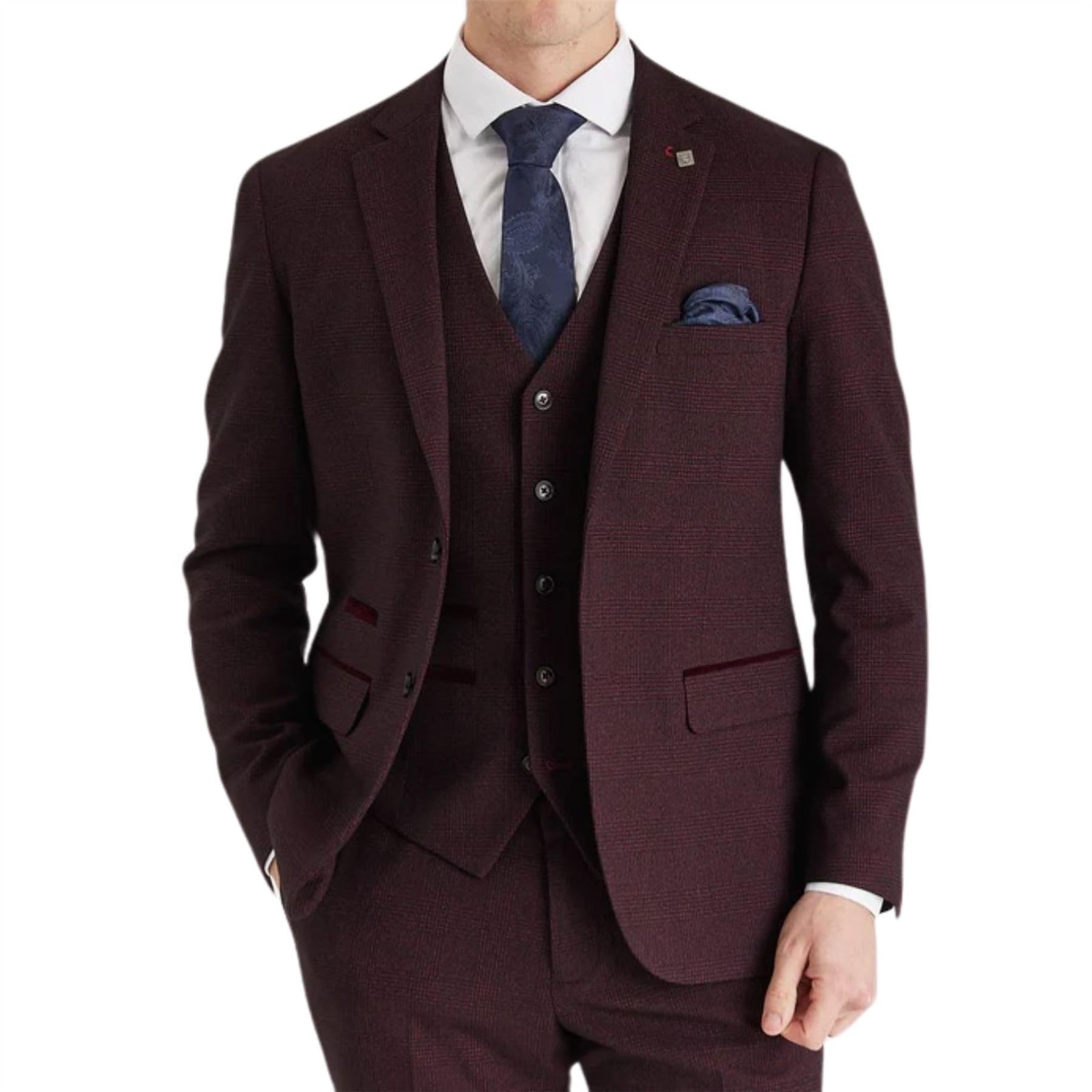 Truclothing Men's Wine Blazer Burgundy Checked Classic Plaid Tailored Fit Jacket - 36