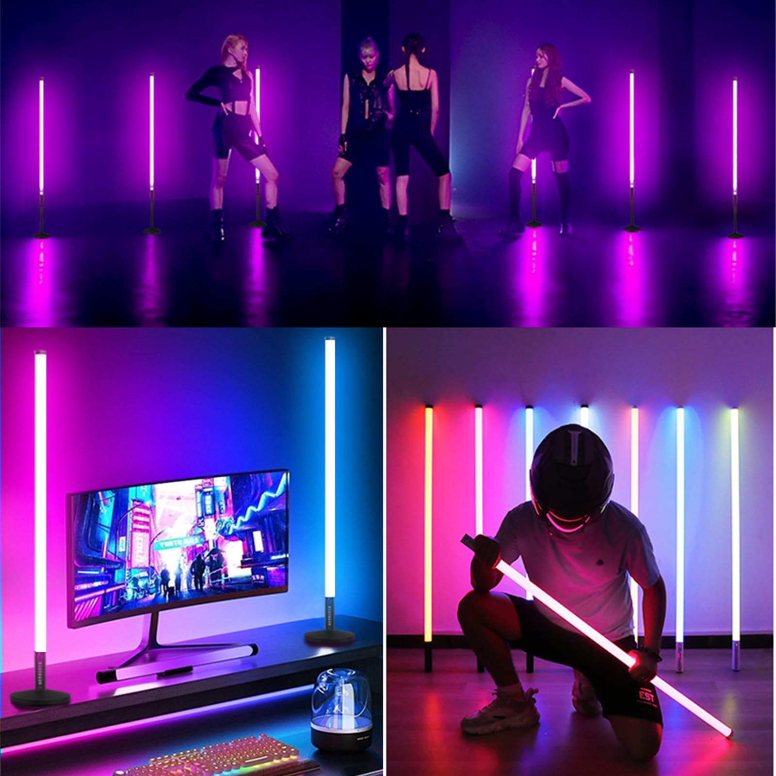Barra di Luci a Tubo LED RGB da 4 Piedi con Supporto, Borsa di Trasporto, Batteria da 5000mAh, 500+ Effetti di Illuminazione, Sincronizzazione Musicale per DJ, Festa, Matrimonio, Danza, Video