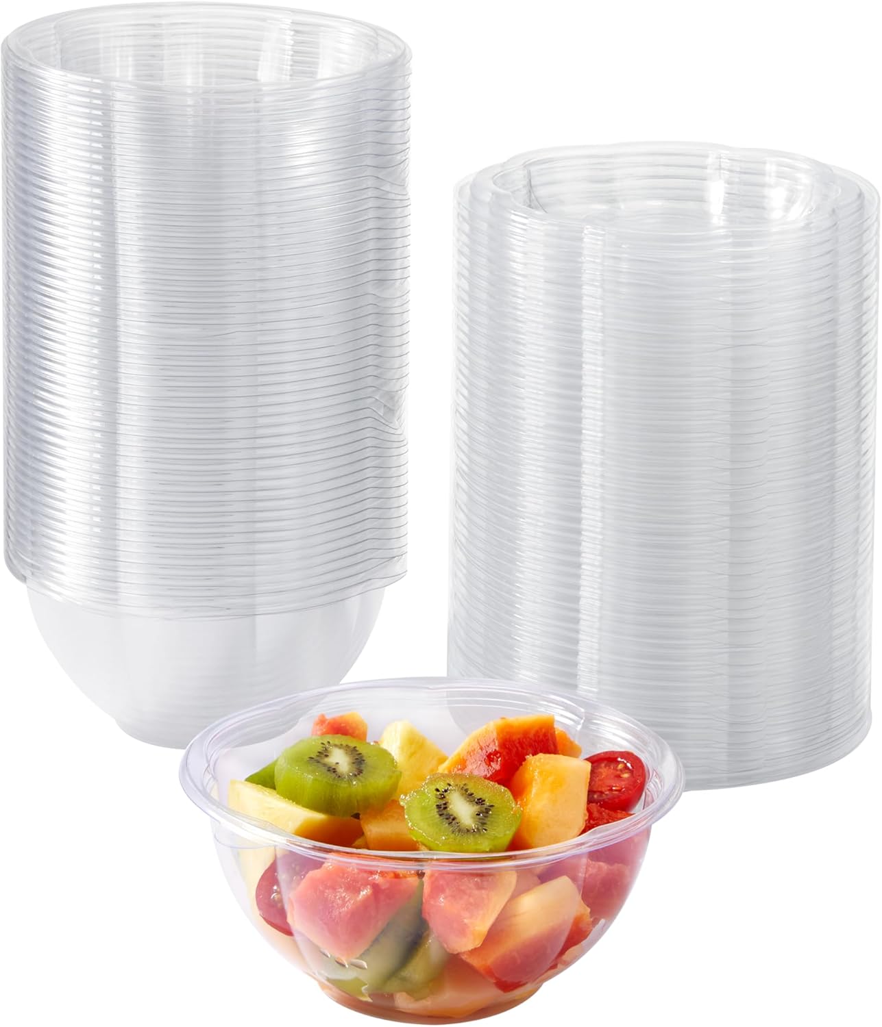 Disposable Plastic Salad Bowls with Lids Clear Plastic Bowls Takeout Containers 150Pack (32 Ounce)