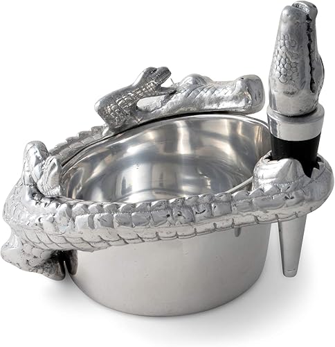 Miniatura 4 de Arthur Court Designs - Juego de posavasos de aluminio para vino, soporte y tapón para botellas, decoración de Gator Florida, 4 pulgadas de diámetro,