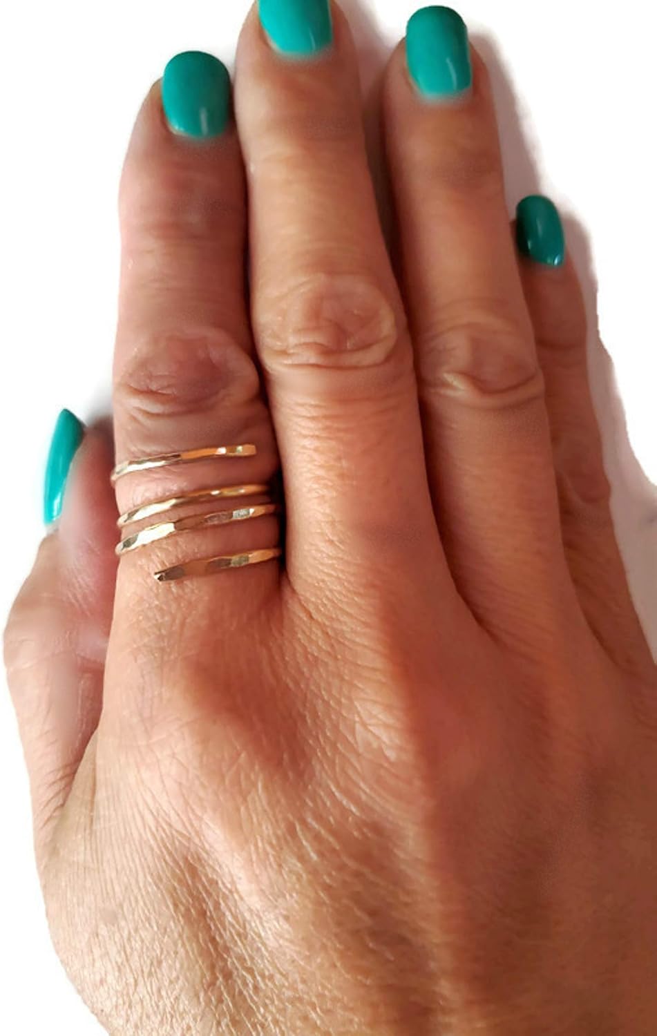Gold Thumb Ring | 14k Gold Filled hammered Wire Wrap Adjustable 14k Gold Fits Size 7 to 9.5 Rings For Women