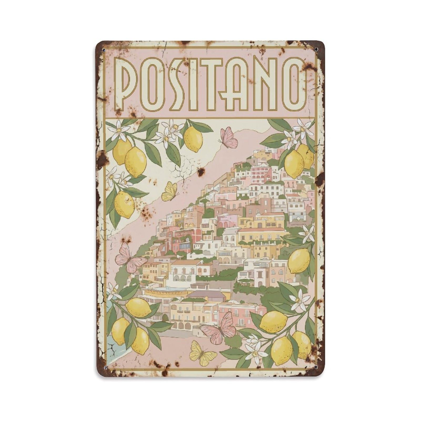 Vintage Travel Positano Italy Blossom Metal Tin Sign