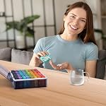 Fullicon Monthly Pill Organizer 1 Time a Day with 32 Compartments, 30 Day Pill Organizer with Labels, Portable Pill Box Pillulier Portatif 31 Jours for Vitamin, Fish Oil, Supplements (Black/Rainbow)