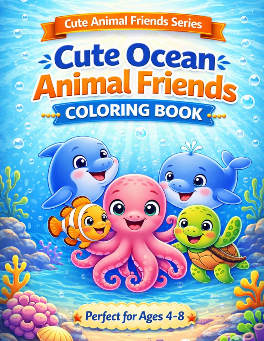 Cute Ocean Animal Friends Coloring Book: Fun, Easy and Adorable Sea Creatures for Kids Ages 4–8 (Cute Animal Friends Series)