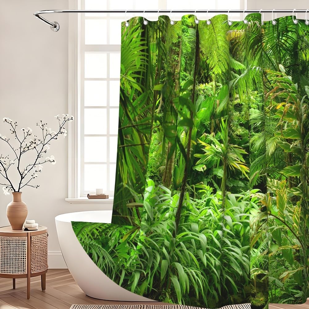 Piante Tenda da doccia Primavera Paesaggio della giungla Tenda da bagno 3D Natura scenario foresta tropicale albero primavera paesaggio Tenda da doccia resistente alla muffa 240x180cm