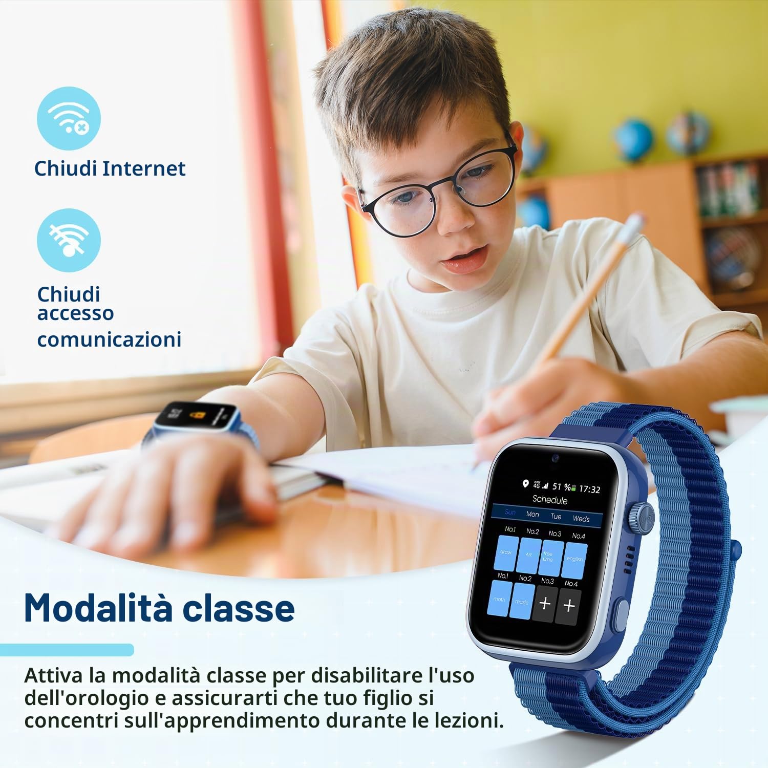 2026 Nuovo Smartwatch Bambini 4G, Orologio Smartwatch Bambini con GPS e Chiamate/Videochiamate/Whatsapp/Wi-Fi/Chat Vocale/SOS/SMS, modalità Scuola, Contapassi Smart Watch per 4-14 Anni Blue