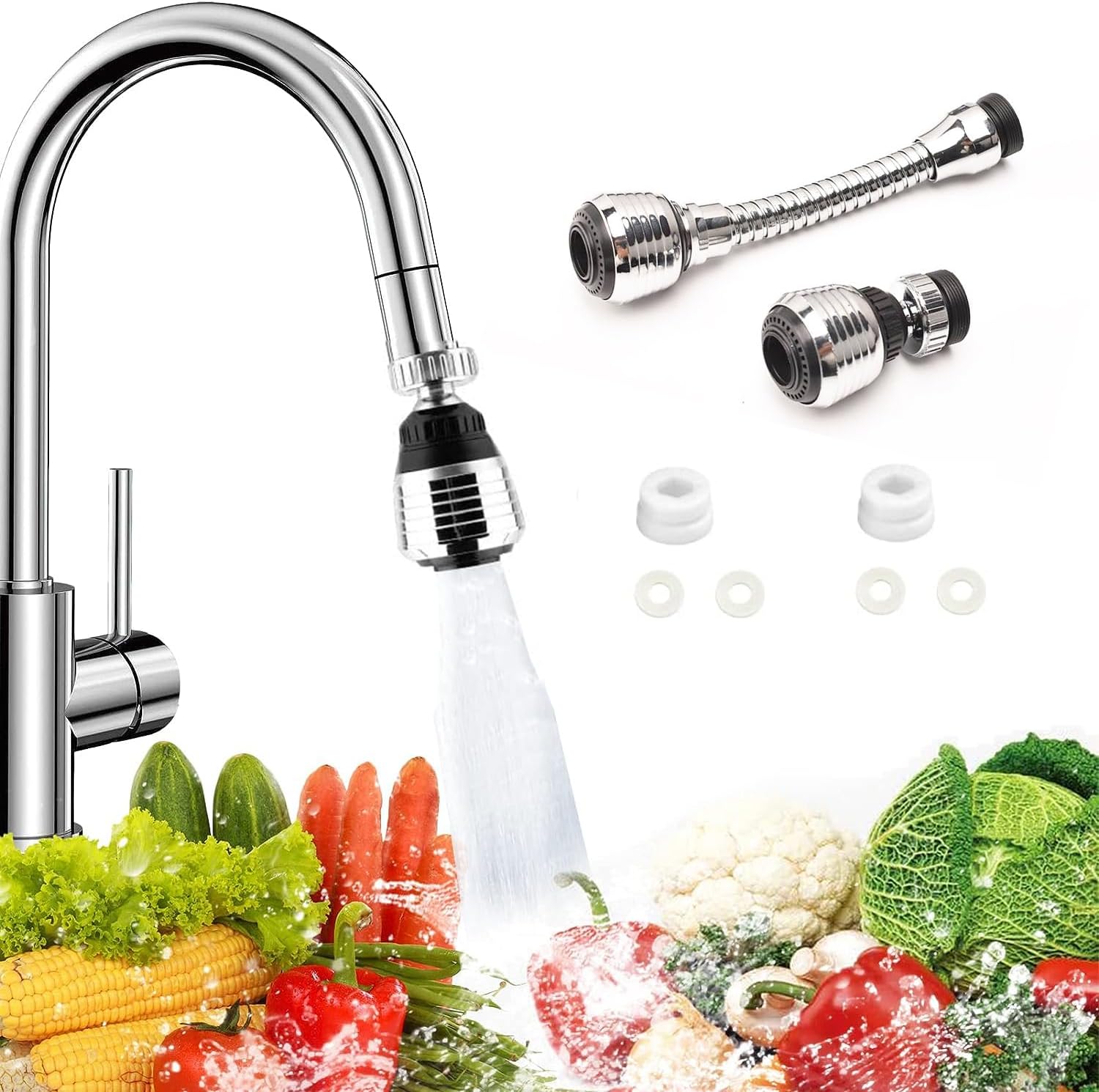 2 Pcs Tap Extender for Kitchen Sink, Universal Kitchen Tap Spray Head, 360°Swivel Tap Aerator, Faucet Extender with 2 Modes, Faucet Adapter for Kitchen Bathroom Sink (Short & Long)