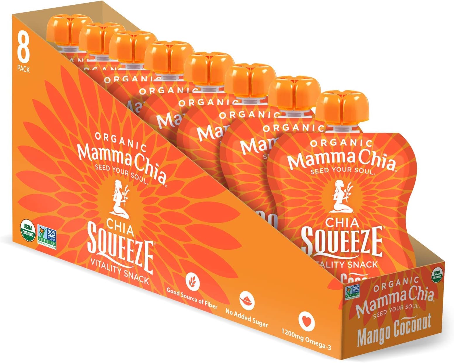 Organic Vitality Squeeze Snack, Mango Coconut, 16- 3.5 Ounce Chia Vitality Snacks, USDA Organic, Non-GMO, Vegan, Gluten Free, and Kosher. Fruit and Vegetables with only 70 Calories